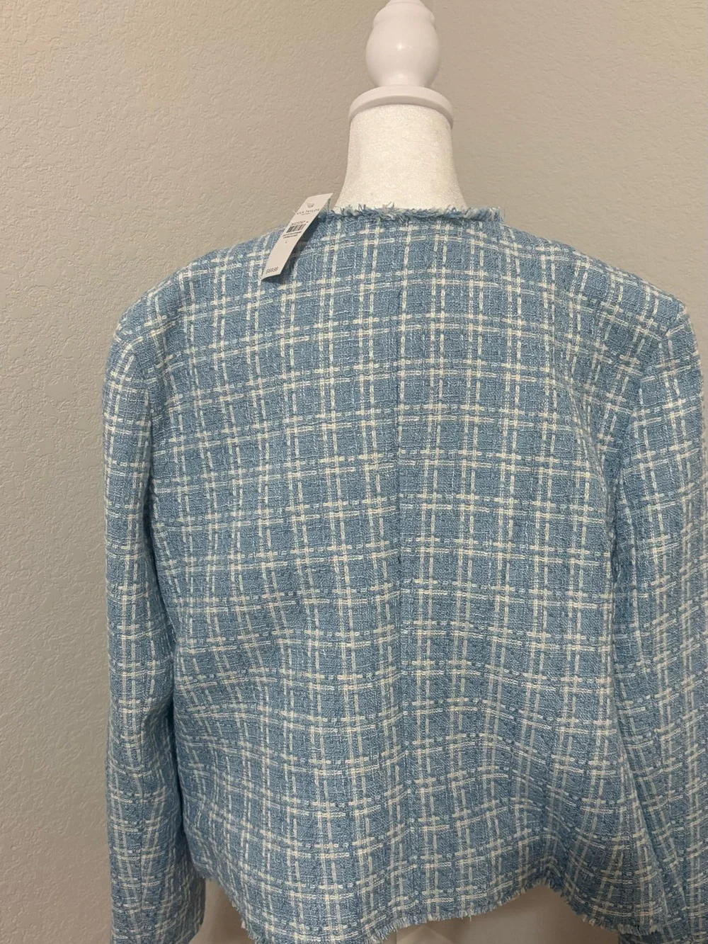 Ann Taylor Factory Sky Blue & White Tweed Double-Breasted Blazer